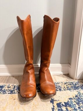Frye Tall Leather Riding Boots in Cognac Brown
